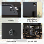 60 Quart Rolling Patio Cooler Cart with Shelf and Bottle Opener, Black