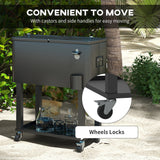 60 Quart Rolling Patio Cooler Cart with Shelf and Bottle Opener, Black