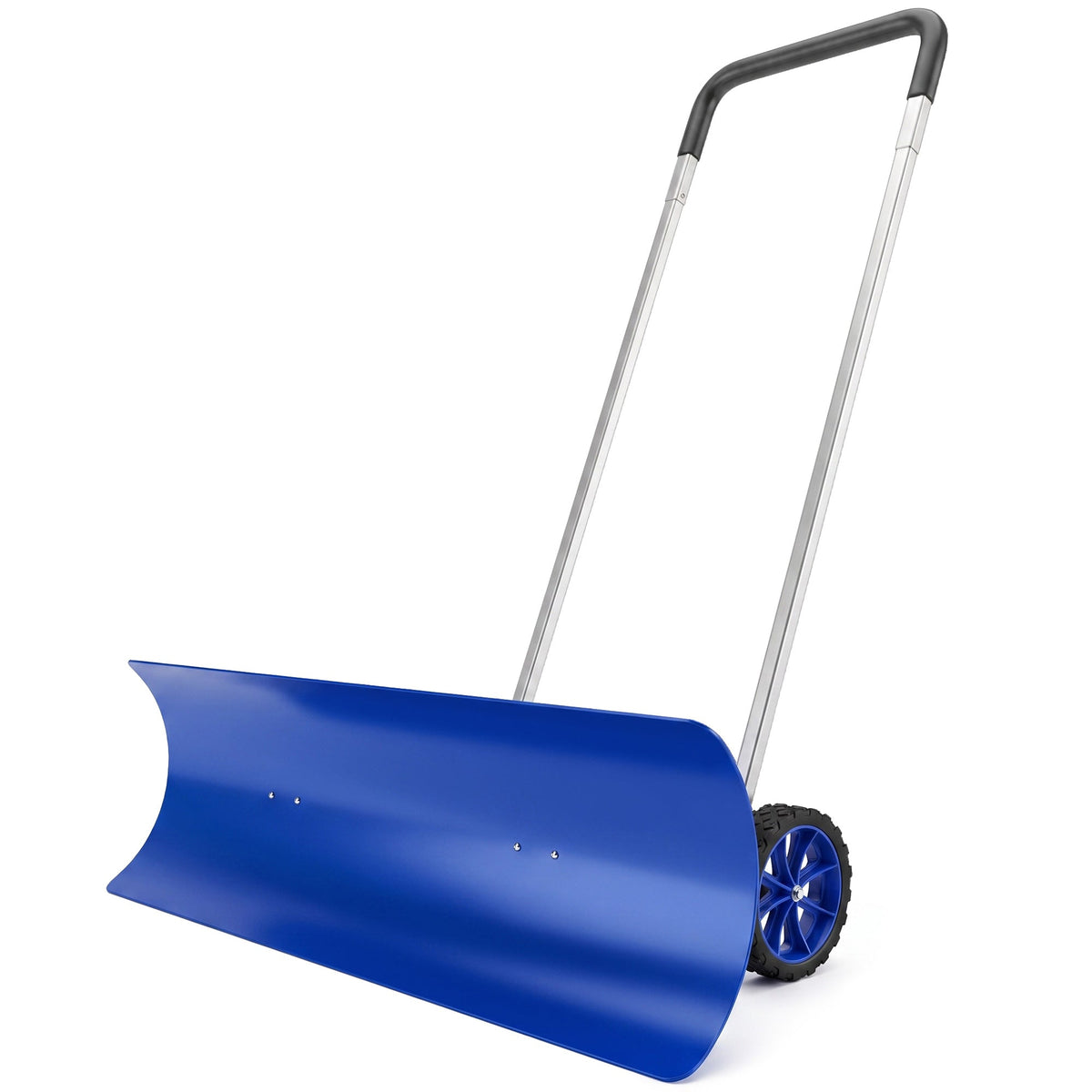 37-Inch Extra Wide Aluminum Snow Pusher with Wheels and Adjustable Handle, Blue