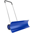 37-Inch Extra Wide Aluminum Snow Pusher with Wheels and Adjustable Handle, Blue