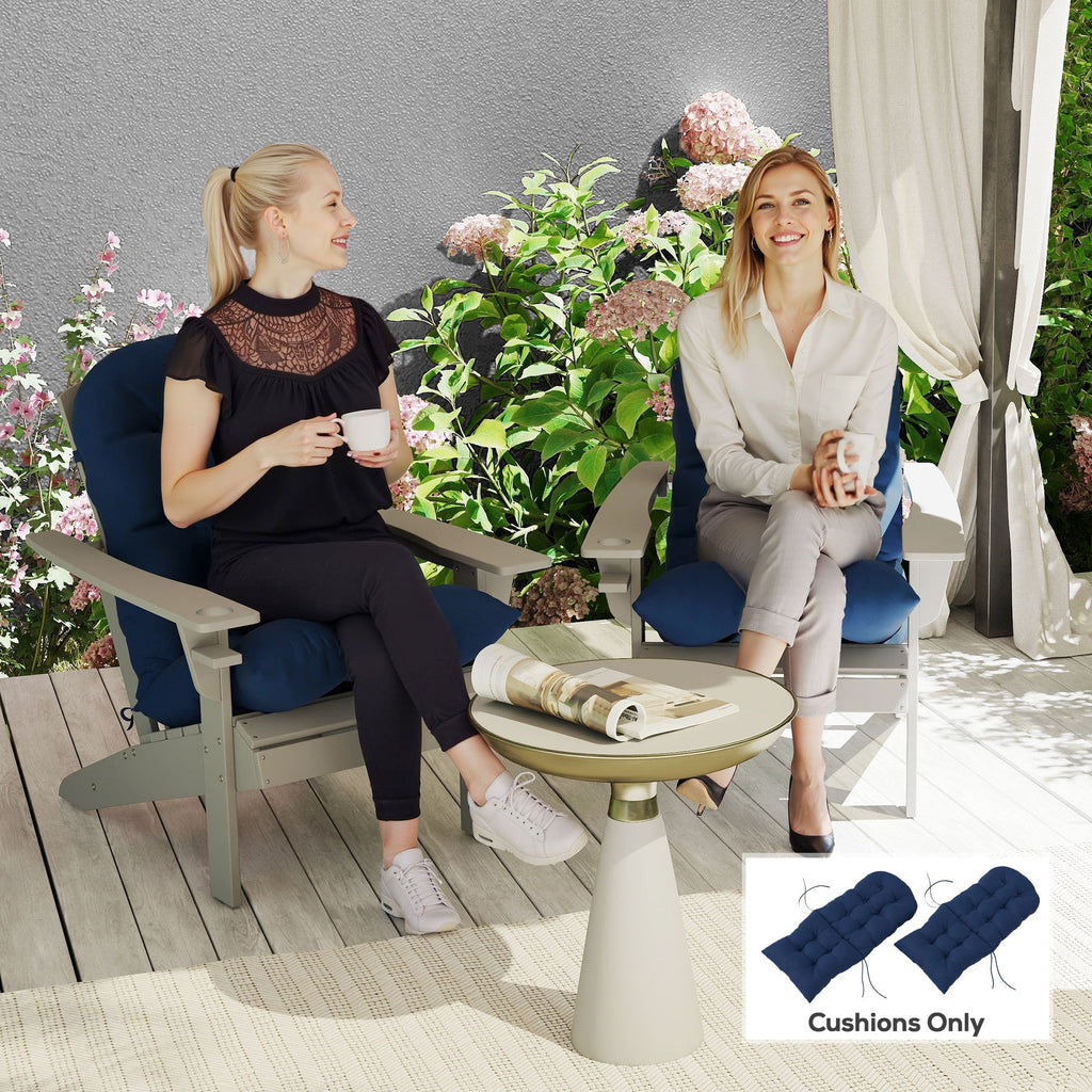 Tufted High-Back Adirondack Cushions Set of 2, Navy, with Ties & Non-Slip