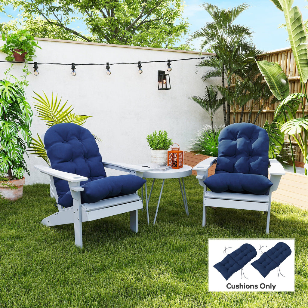 Tufted High-Back Adirondack Cushions Set of 2, Navy, with Ties & Non-Slip