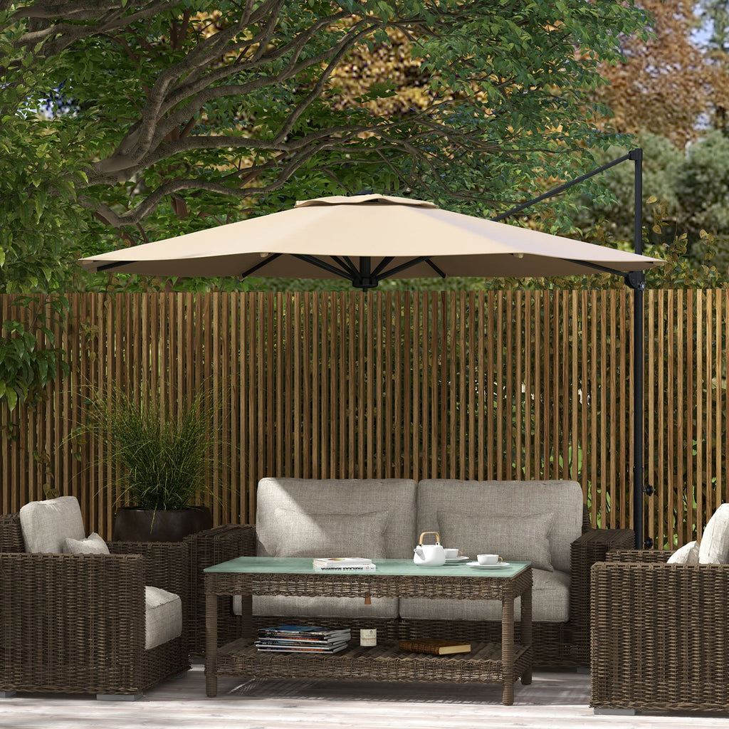 10ft Cantilever Patio Umbrella with 360° Rotation and Tilt, Khaki