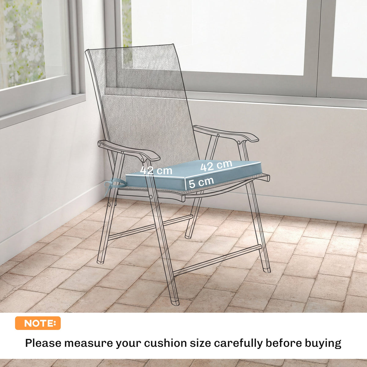 Set of 6 Chair Cushion Seat Pads with Straps, Light Grey