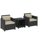 3 Piece Patio Bistro Set with Glass Table and Cushioned Chairs, Beige
