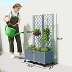 56.3" Self-Watering Planter Box with Trellis and Wheels, Gray