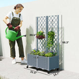 56.3" Self-Watering Planter Box with Trellis and Wheels, Gray