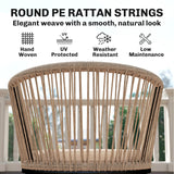 Set of 2 Rattan Dining Chairs with Cushions, Metal Frame, String Back & Armrests