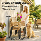 4-Seater Light Brown Rattan Dining Set with Parasol, Glass Top & Stacking Chairs