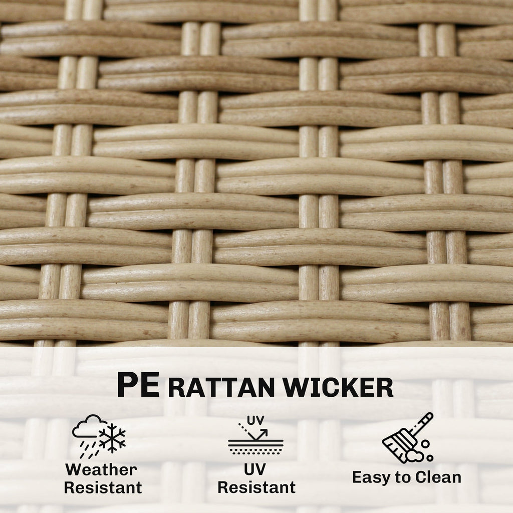 4-Seater Light Brown Rattan Dining Set with Parasol, Glass Top & Stacking Chairs