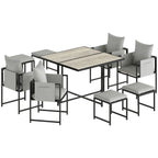 9 Piece Cube Garden Dining Set with 8 Seats, 4 Stools & Cushions, Dark Grey