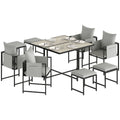 9 Piece Cube Garden Dining Set with 8 Seats, 4 Stools & Cushions, Dark Grey