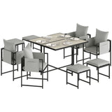 9 Piece Cube Garden Dining Set with 8 Seats, 4 Stools & Cushions, Dark Grey