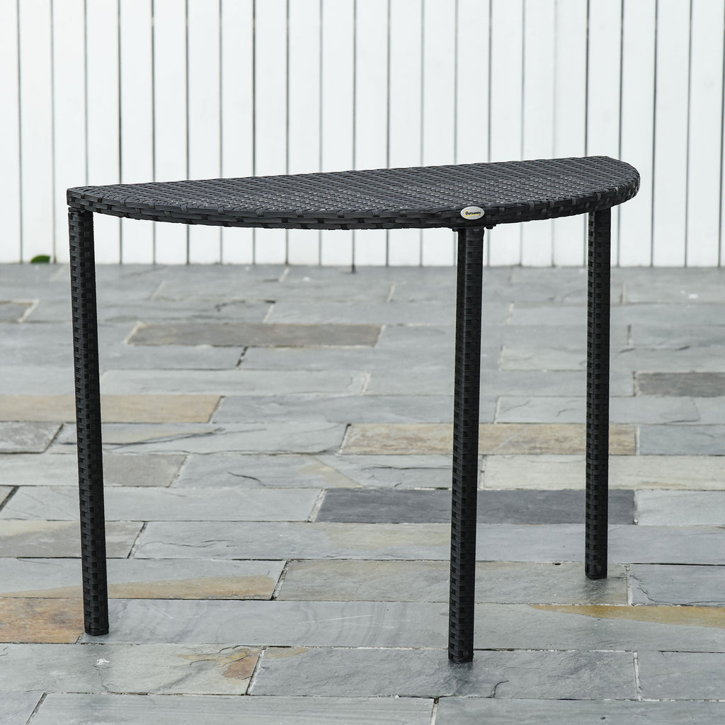 39.4" Half Round PE Rattan Side Table with Metal Frame, Black