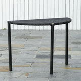 39.4" Half Round PE Rattan Side Table with Metal Frame, Black