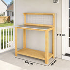 100 x 48 x 119 cm Potting Bench with Aluminium Worktop, Yellow
