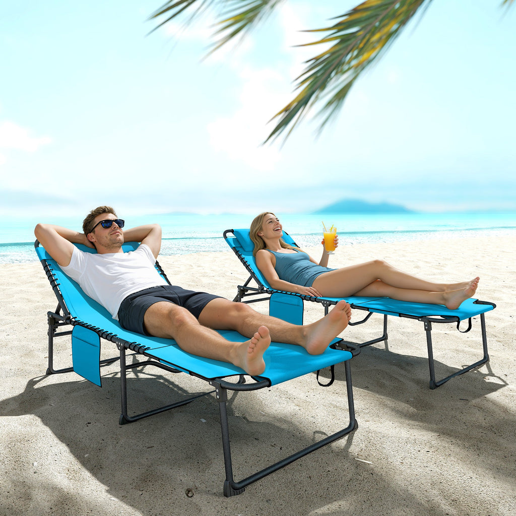 2-Piece Folding Chaise Lounge with Face Hole, Blue