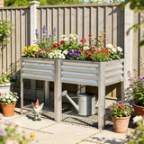 Galvanized Steel Raised Garden Bed with Legs and Storage Shelf, Silver