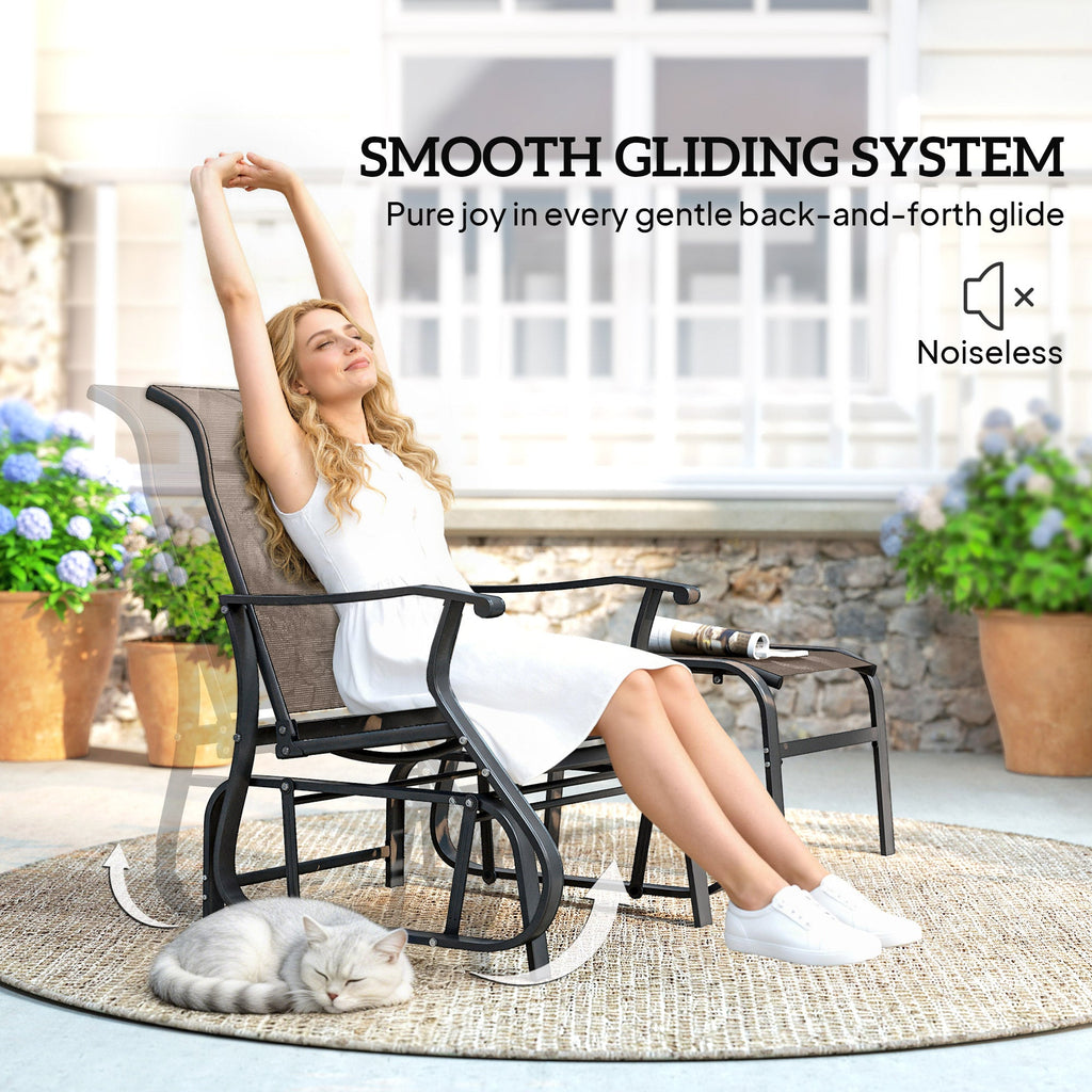 2-Piece Outdoor Glider Chair with Ottoman and All-Weather Breathable Mesh, Brown