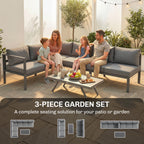 3 Piece Aluminium Corner Lounge Set with Adjustable Backrest, Dark Grey