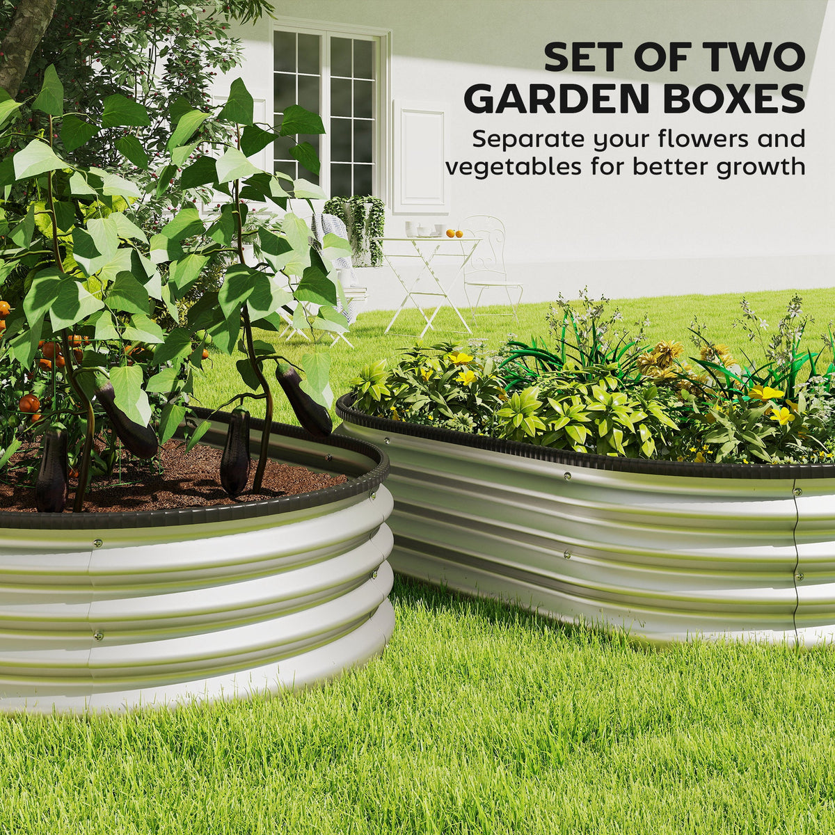 2pcs 4 x 3 x 1 ft Galvanized Raised Garden Beds, Silver