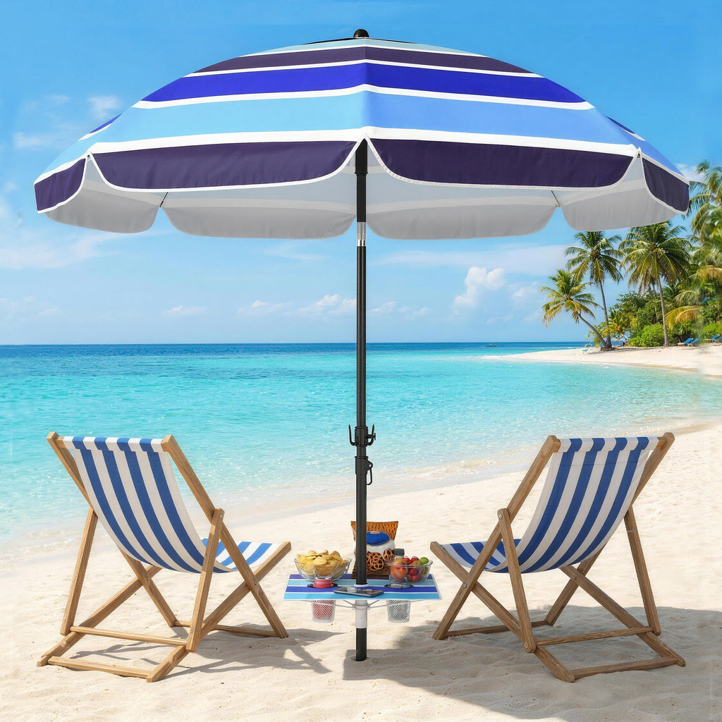 78" Beach Umbrella with Foldable Table, Cup Holder and Carry Bag, Multicolor