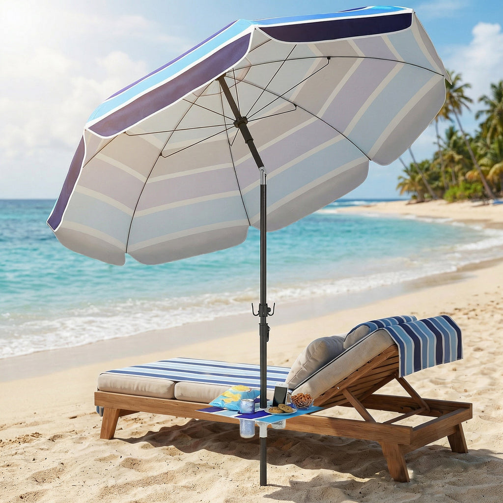 78" Beach Umbrella with Foldable Table, Cup Holder and Carry Bag, Multicolor