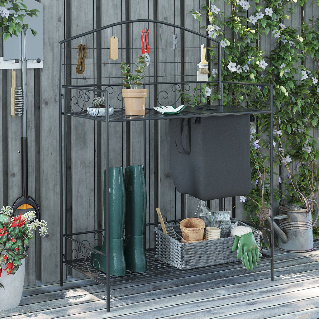 Folding Potting Bench Table with Storage Shelf, Flourishes