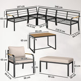 7 Seater Garden Furniture Set with Faux Wood Table, Khaki