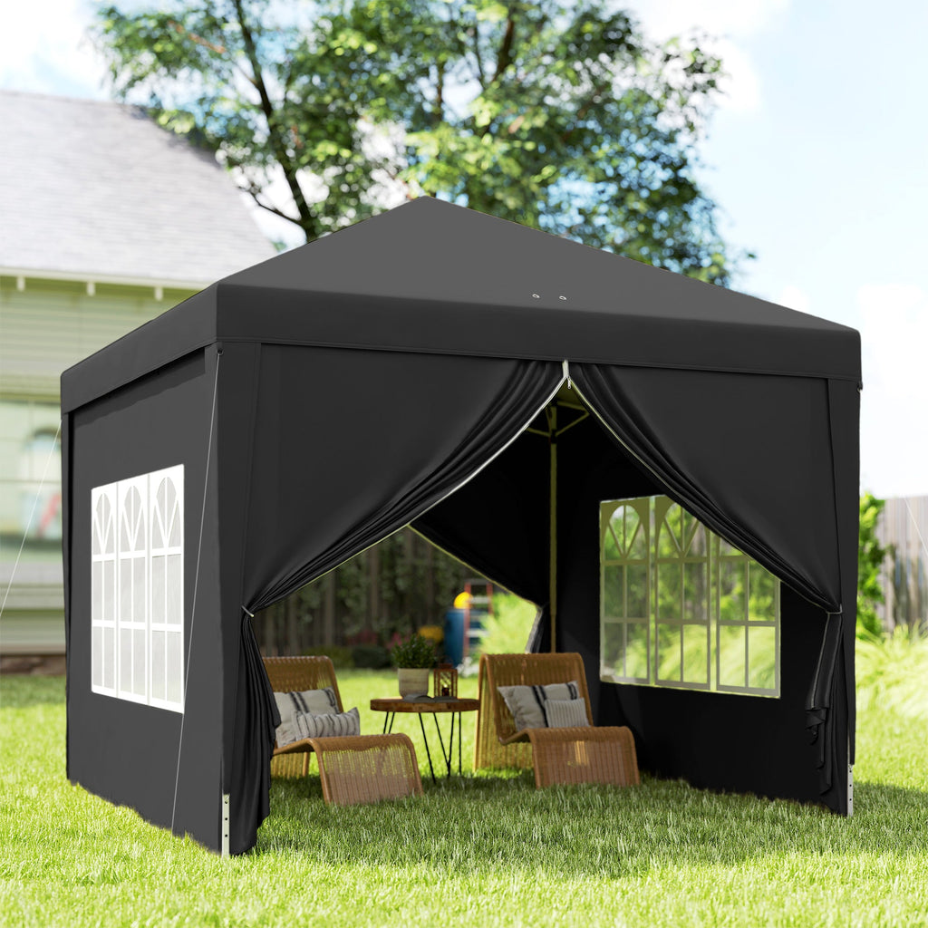 10' x 10' Pop-Up Party Tent Canopy with Carrying Bag for Outdoor Events, Black