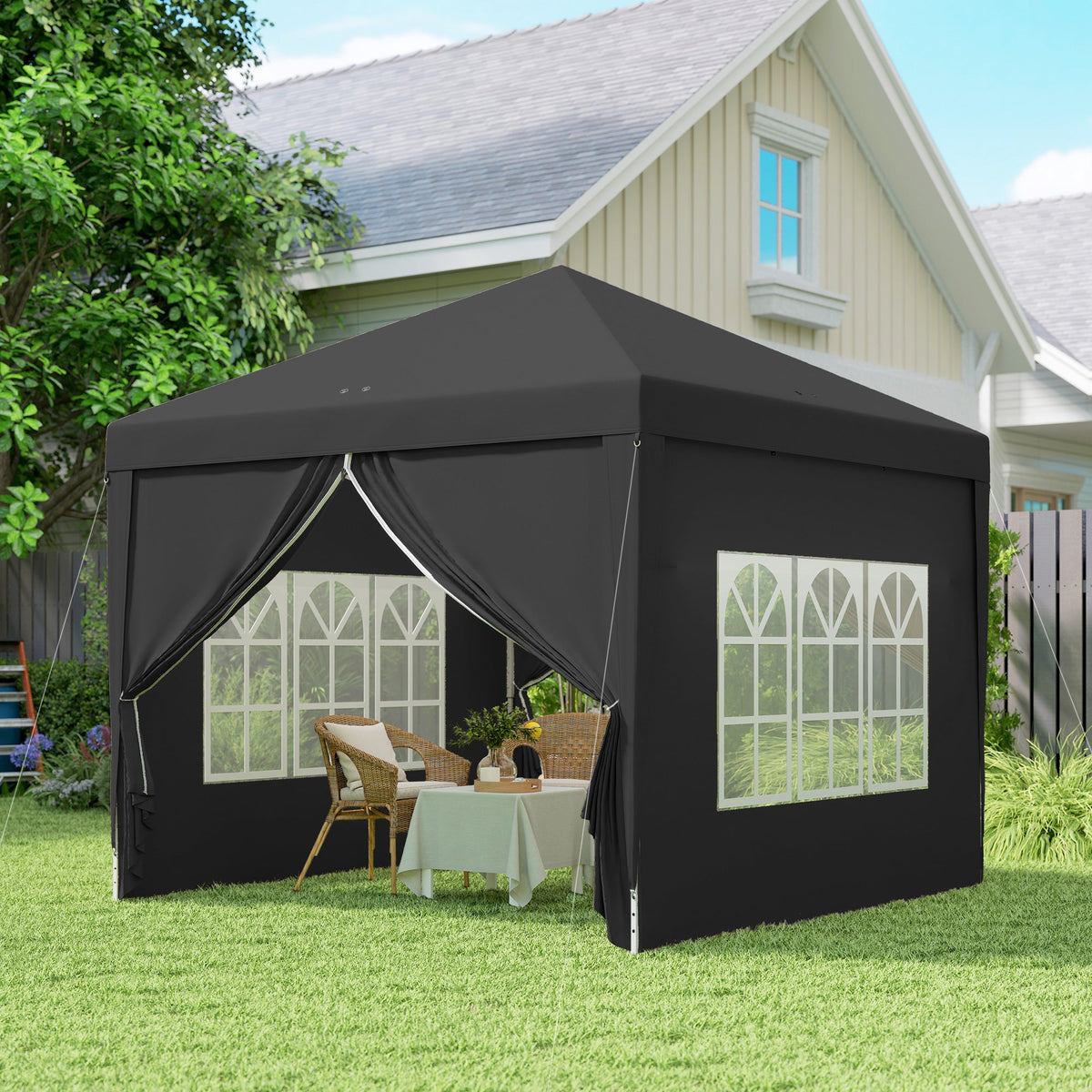 10' x 10' Pop-Up Party Tent Canopy with Carrying Bag for Outdoor Events, Black