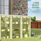 Lean-to Greenhouse 84.6" x 18.1" x 56.7" with 3 Shelves & 3 Rollup Doors, White