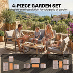 4-Piece Patio Set with Metal Frame and Cushions, Loveseat & 2 Chairs, Brown