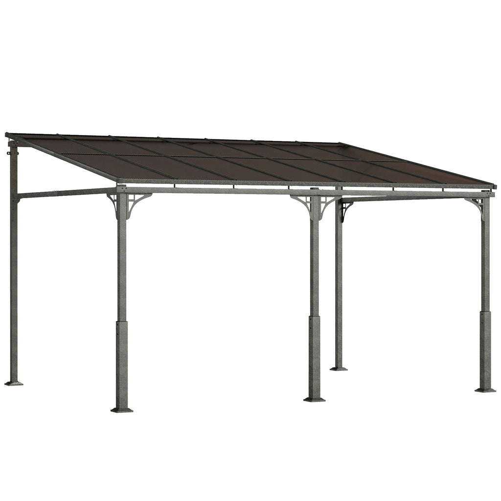 4 x 3 m Metal Lean-to Pergola with Polycarbonate Roof, Brown