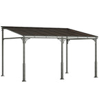 4 x 3 m Metal Lean-to Pergola with Polycarbonate Roof, Brown