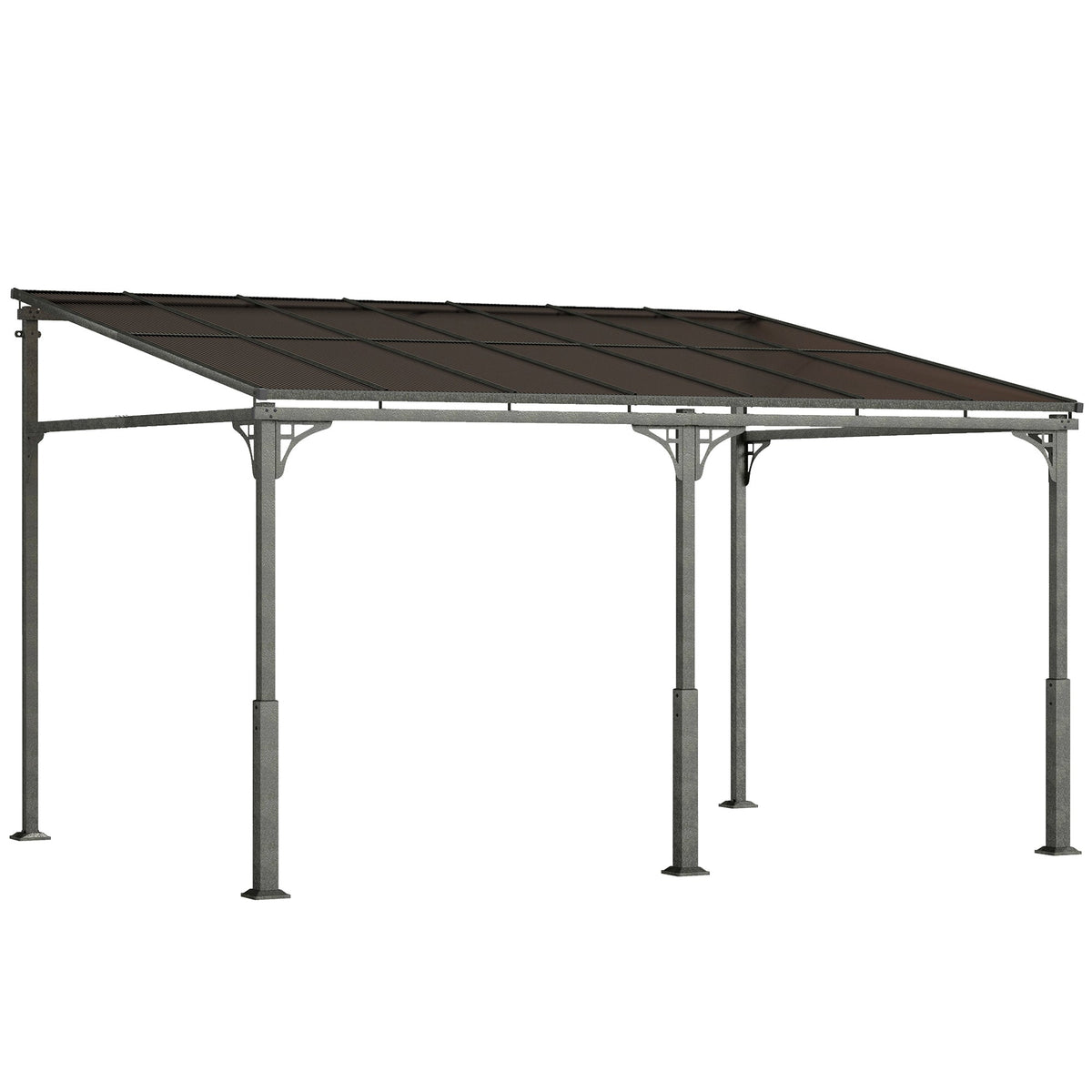 4 x 3 m Metal Lean-to Pergola with Polycarbonate Roof, Brown