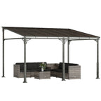 4 x 3 m Metal Lean-to Pergola with Polycarbonate Roof, Brown