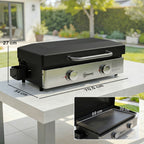 2-Burner Portable 6 kW Gas Plancha Tabletop Griddle with Grease Cup for Camping, Black