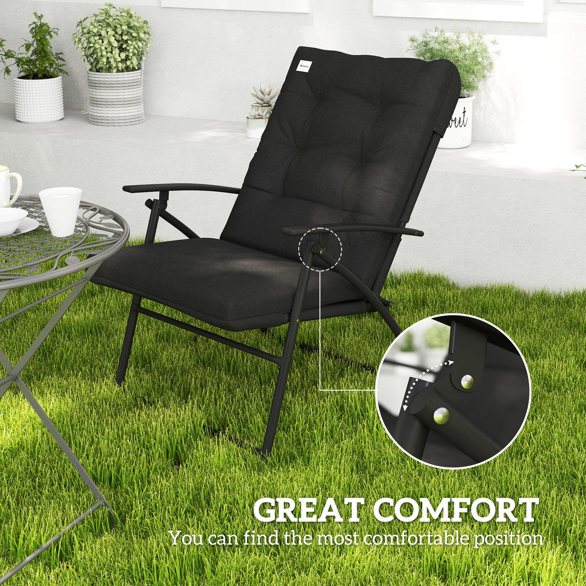 Set of 2 Folding Outdoor Dining Chairs with Adjustable Backrest, Black