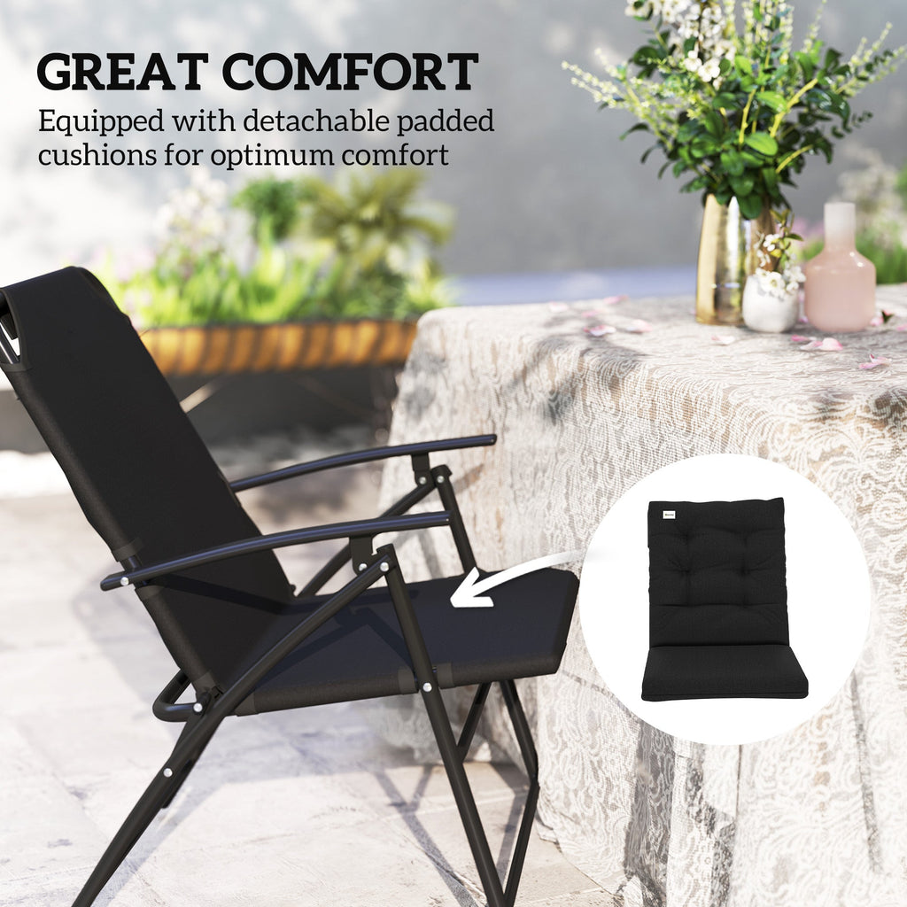 Set of 2 Folding Outdoor Dining Chairs with Adjustable Backrest, Black