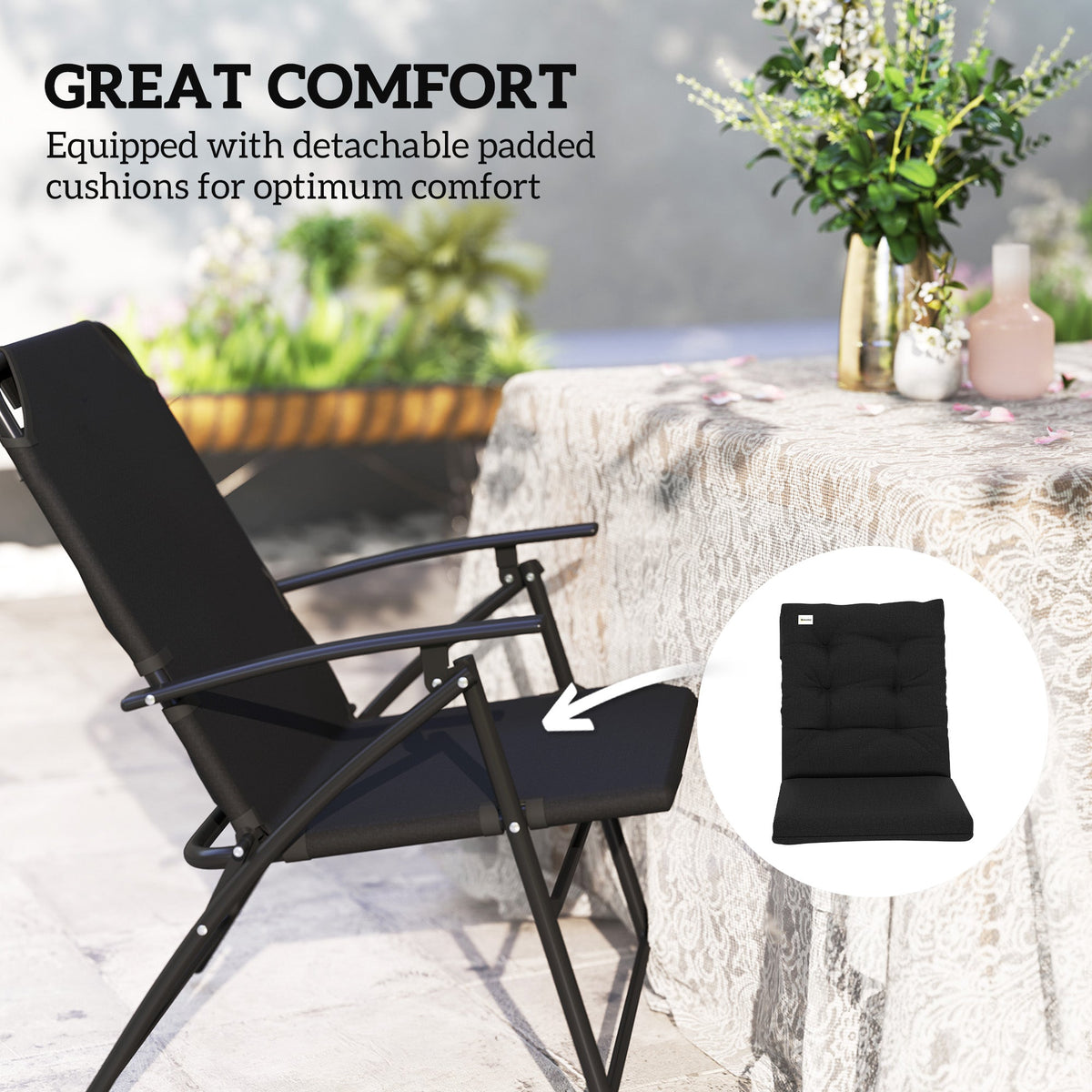 Set of 2 Folding Outdoor Dining Chairs with Adjustable Backrest, Black