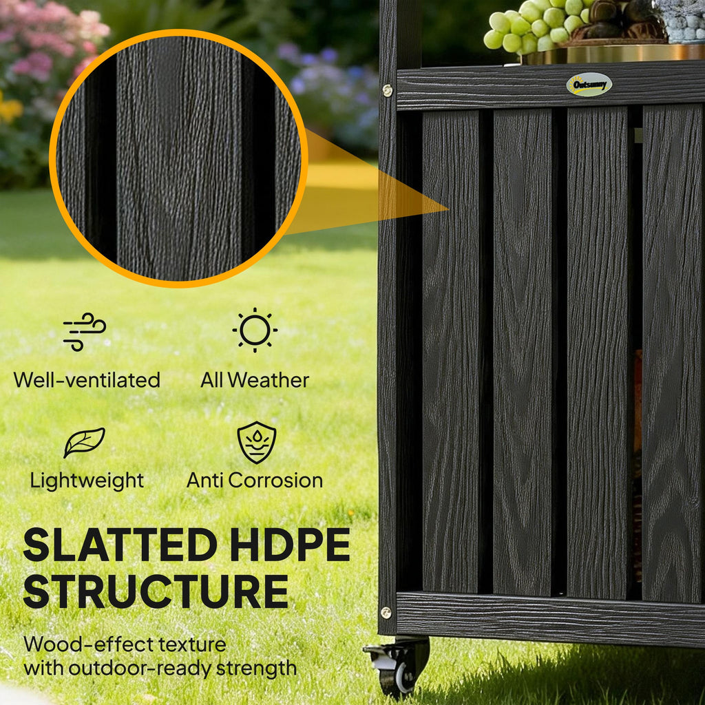 Outdoor Bar Cart with Storage Cabinet, Black