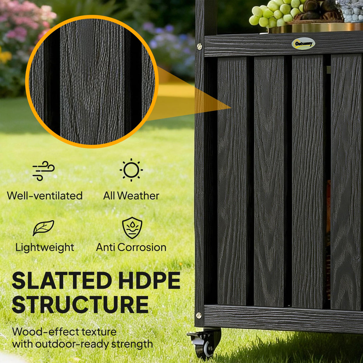 Outdoor Bar Cart with Storage Cabinet, Black