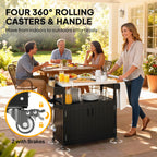 Outdoor Bar Cart with Storage Cabinet, Black