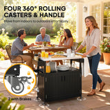 Outdoor Bar Cart with Storage Cabinet, Black