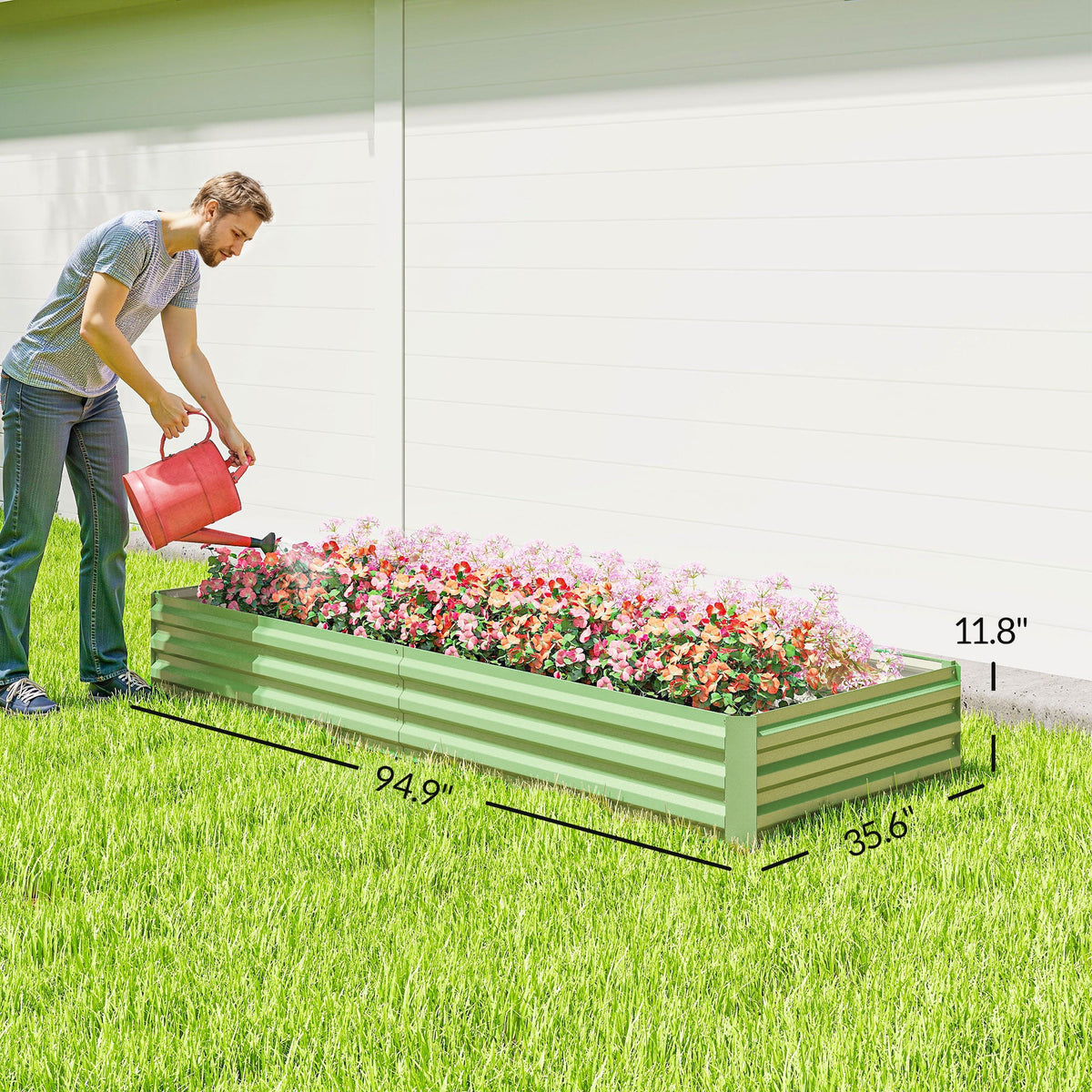 Galvanized Raised Garden Bed 8' x 3' x 1' for Vegetables, Flowers & Herbs, Light Green