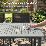 6-Seater Acacia Wood Top Dining Set with Stackable Texteline Chairs, Grey