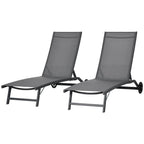 Set of 2 Outdoor Lounge Chairs with Wheels and Mesh Seat, Dark Grey