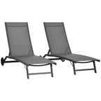 Set of 2 Outdoor Lounge Chairs with Wheels and Mesh Seat, Dark Grey