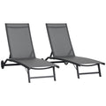 Set of 2 Outdoor Lounge Chairs with Wheels and Mesh Seat, Dark Grey